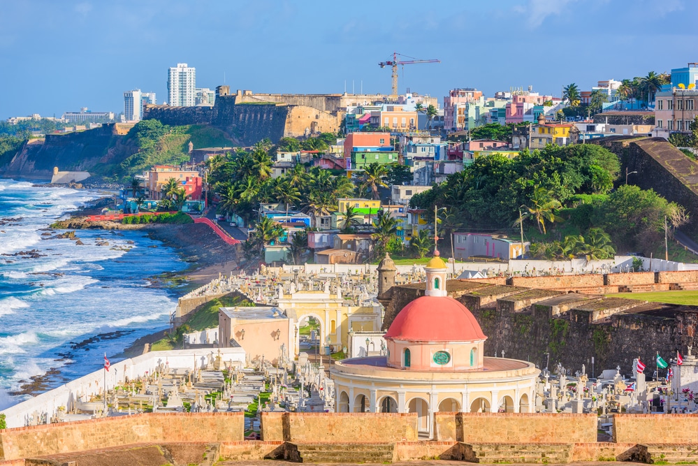 San Juan, Puerto Rico historic cemetery and coastal town.