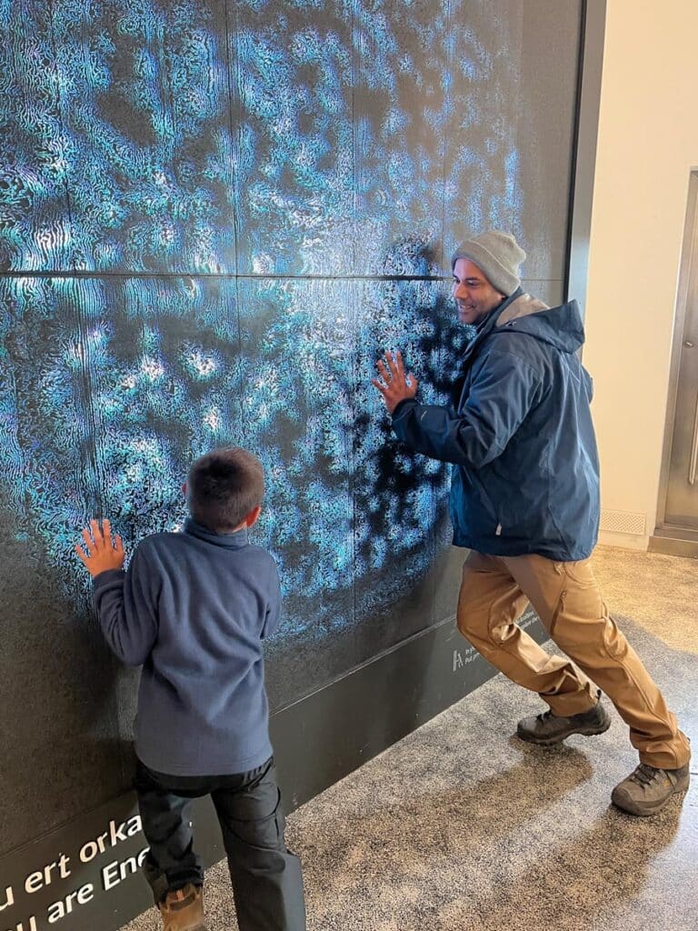 My son and husband at an exhibit at Ljosafoss Power Station