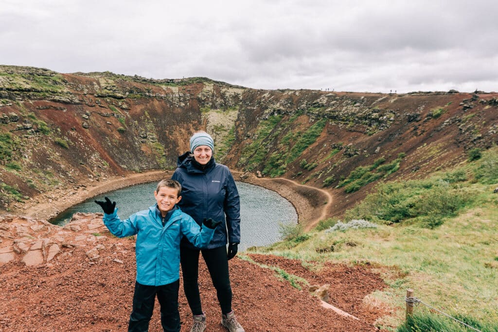 me and my son at Kerid Crater in Iceland