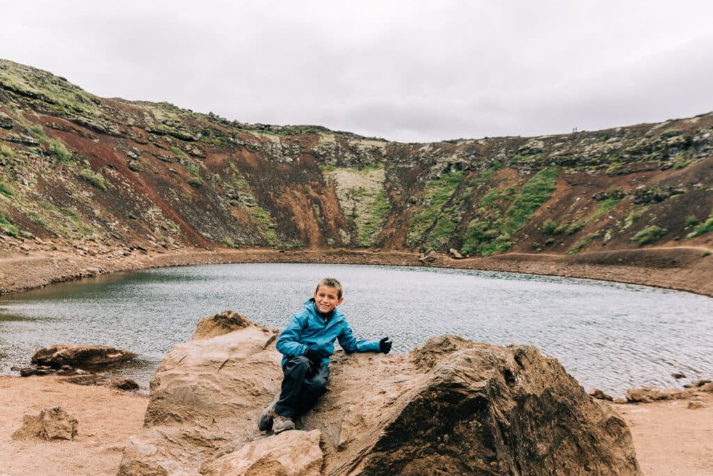my son at Kerid Crater in Iceland