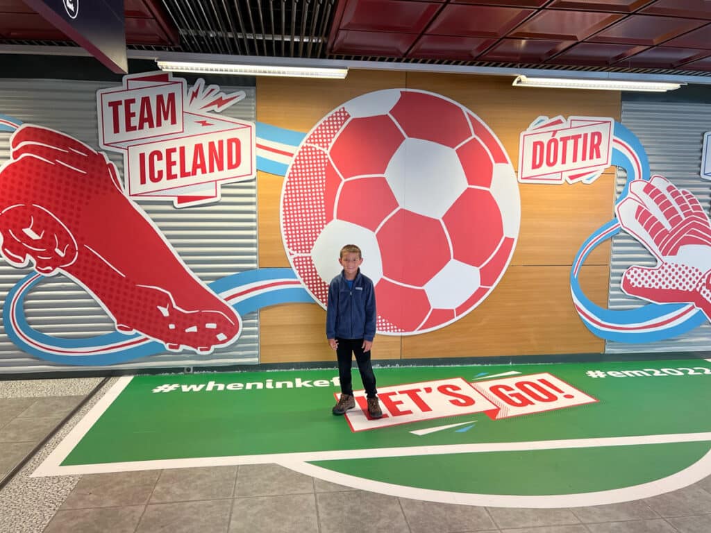 soccer team display at Keflavik airport