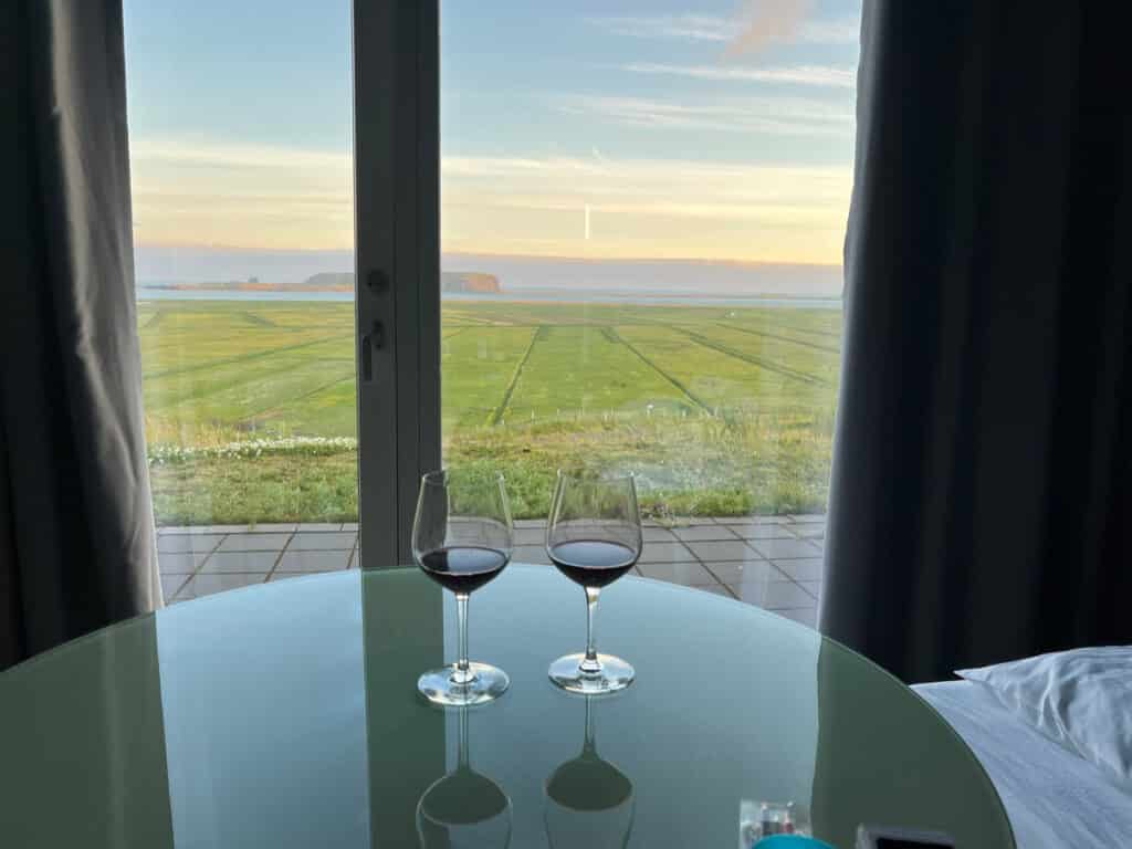 wine glasses in our hotel room in Iceland