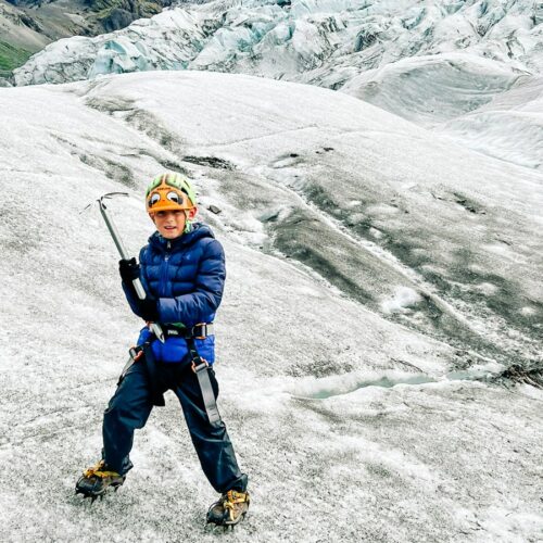 my son glacier hiking in iceland
