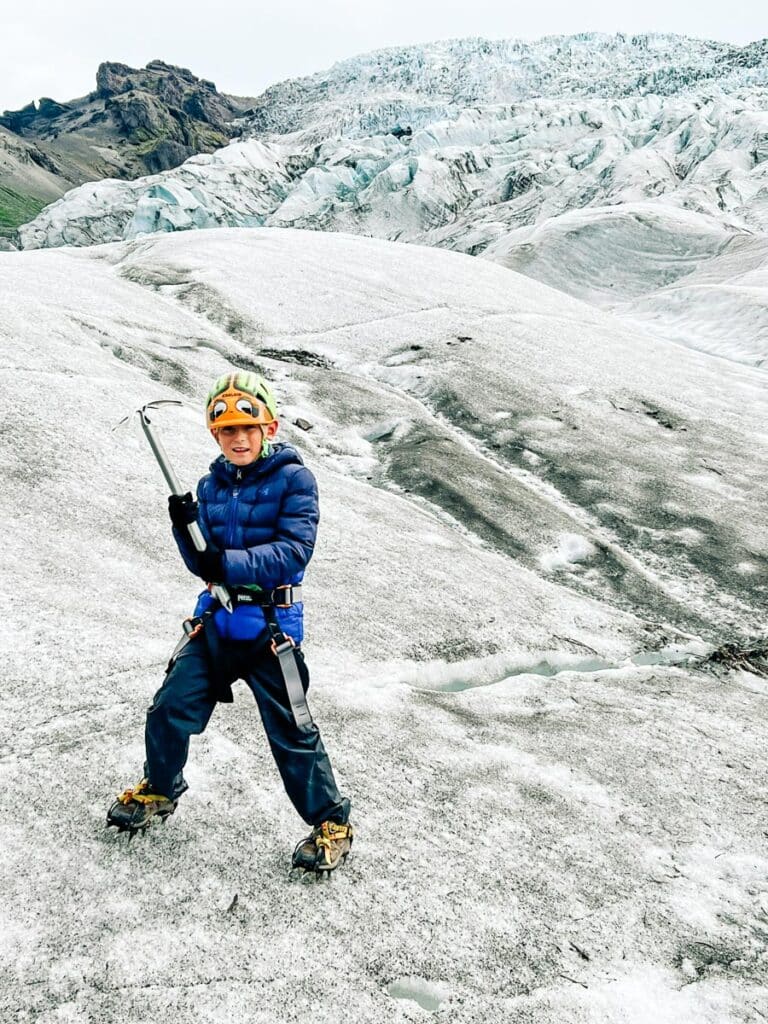 my son glacier hiking in iceland
