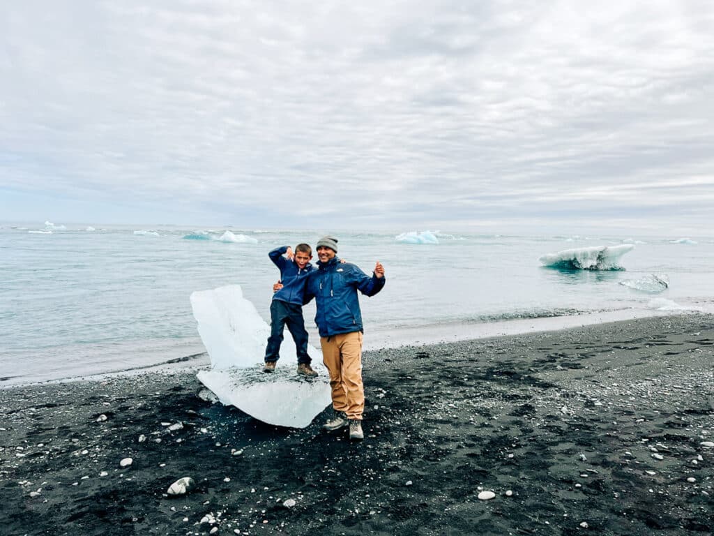 standing on ice chunks at Diamond Beach