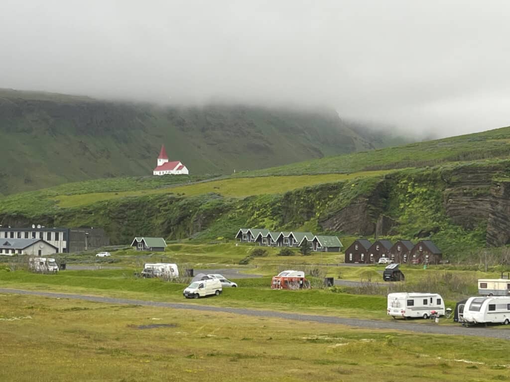 view from back of Hotel Kria in Vik, Iceland
