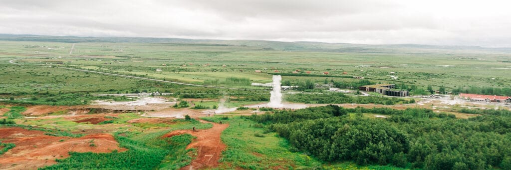 view of the Geysir Hot Springs Area in Iceland from above