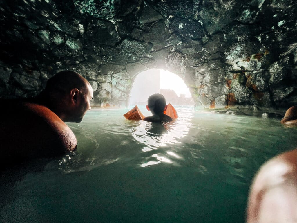 swimming in a cave at Blue Lagoon in Iceland