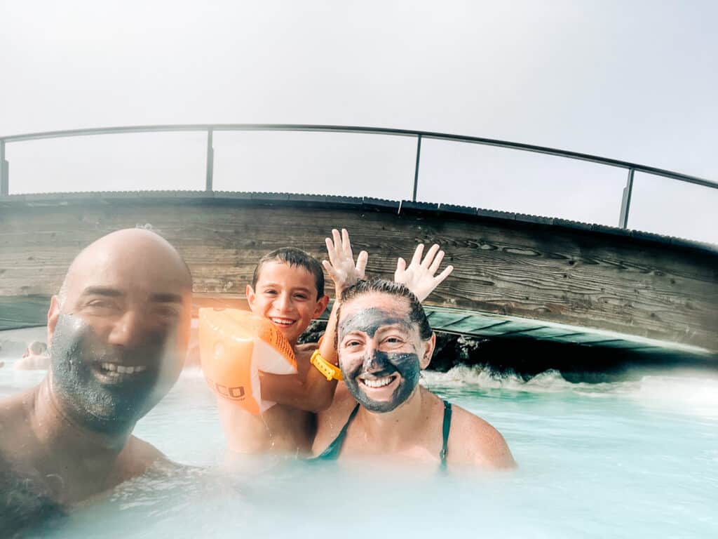 family selfie at Blue Lagoon in Iceland