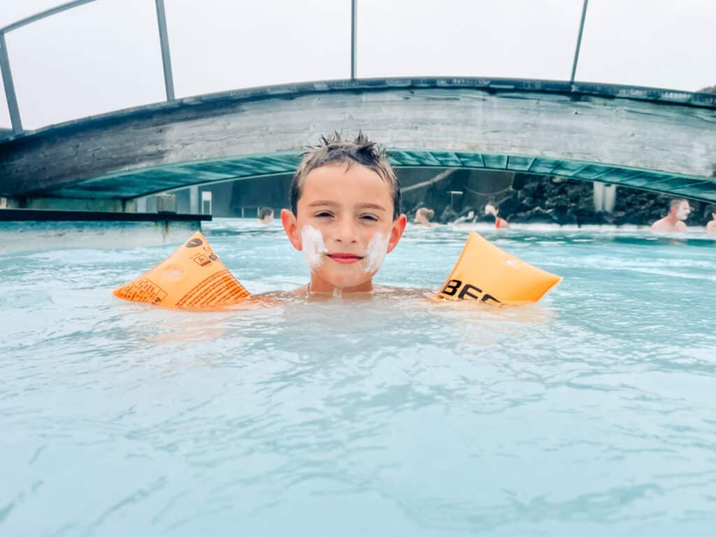 my son at Blue Lagoon in Iceland