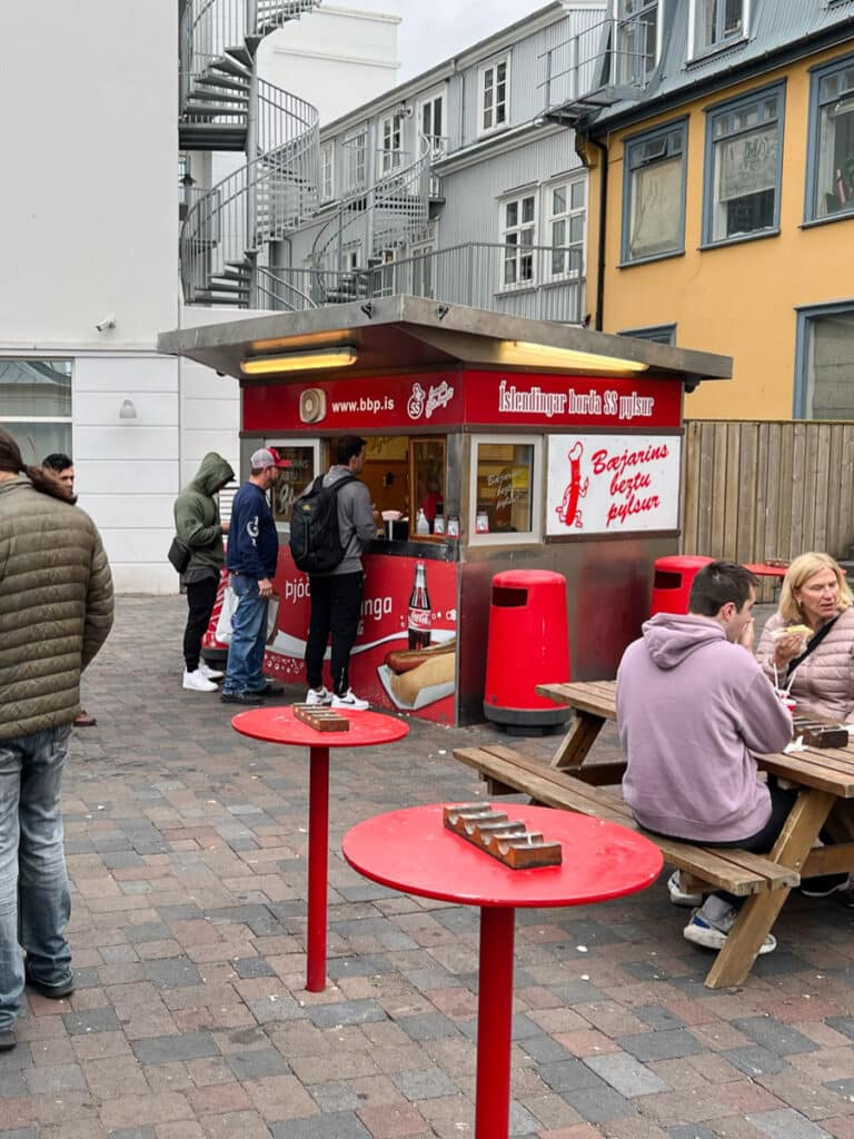 visiting a hot dog stand in Reykjavik