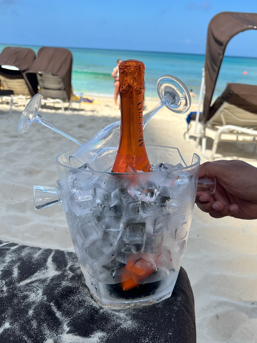 champagne bottle on the beach at Atlantis Bahamas Resort