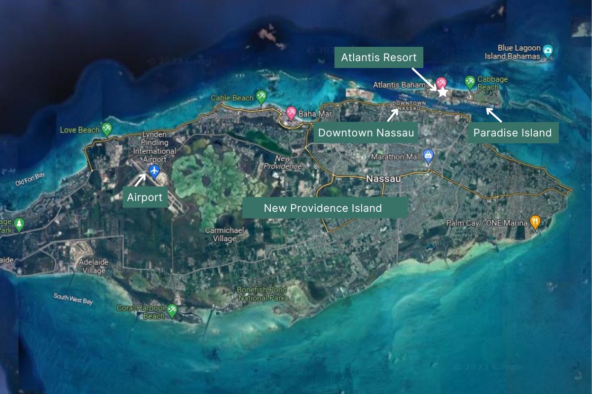 map showing new providence island and paradise island in bahamas
