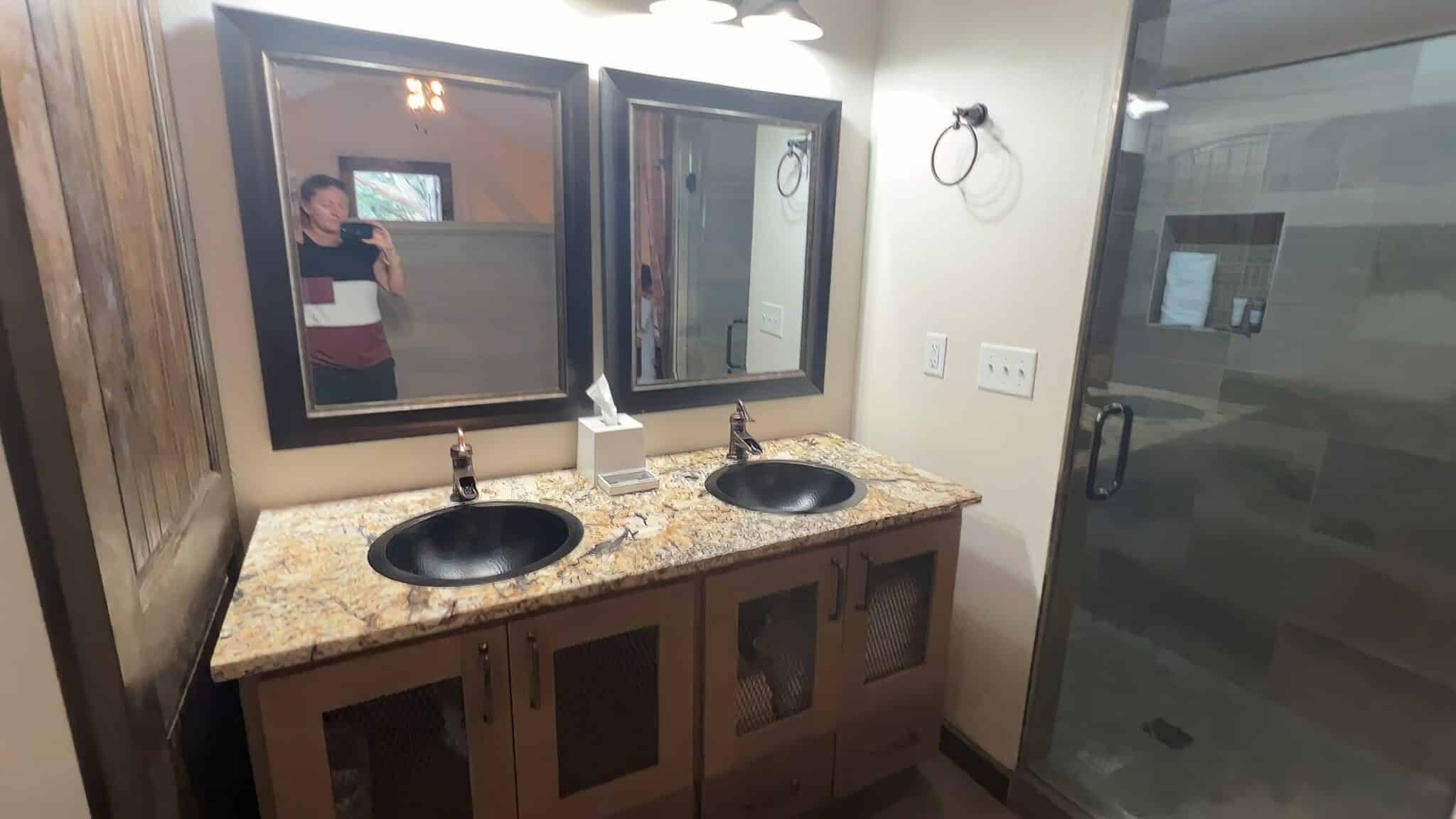 bathroom inside the luxury glamping tent at westgate river ranch