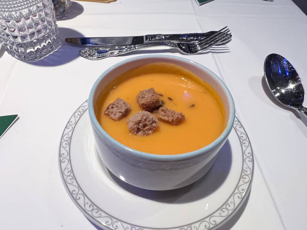 carrot soup at Arendelle Restaurant on the Disney Wish