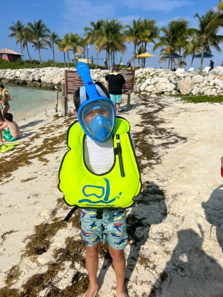 my son snorkeling at Castaway Cay