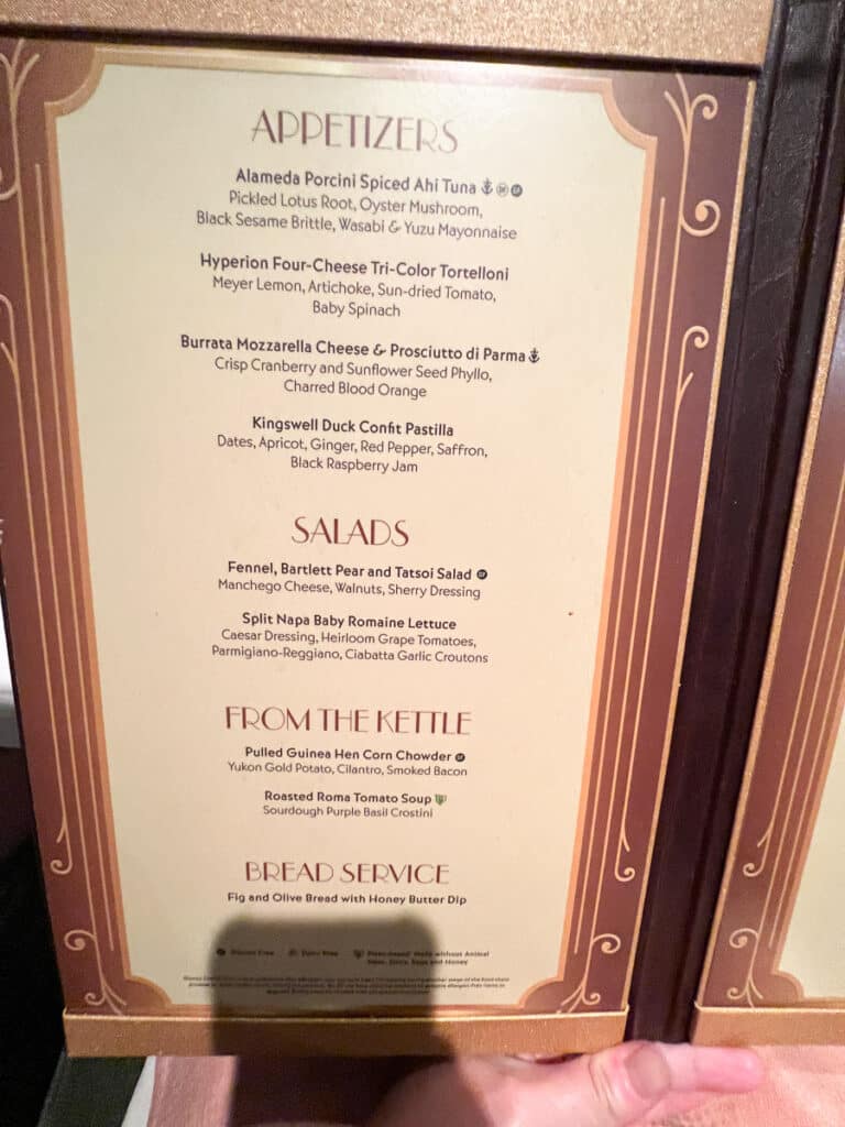 menu at 1923 on Disney Wish