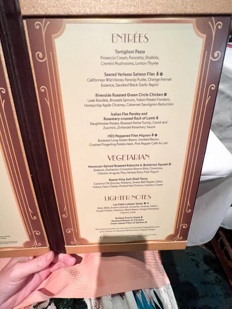 menu at 1923 on Disney Wish