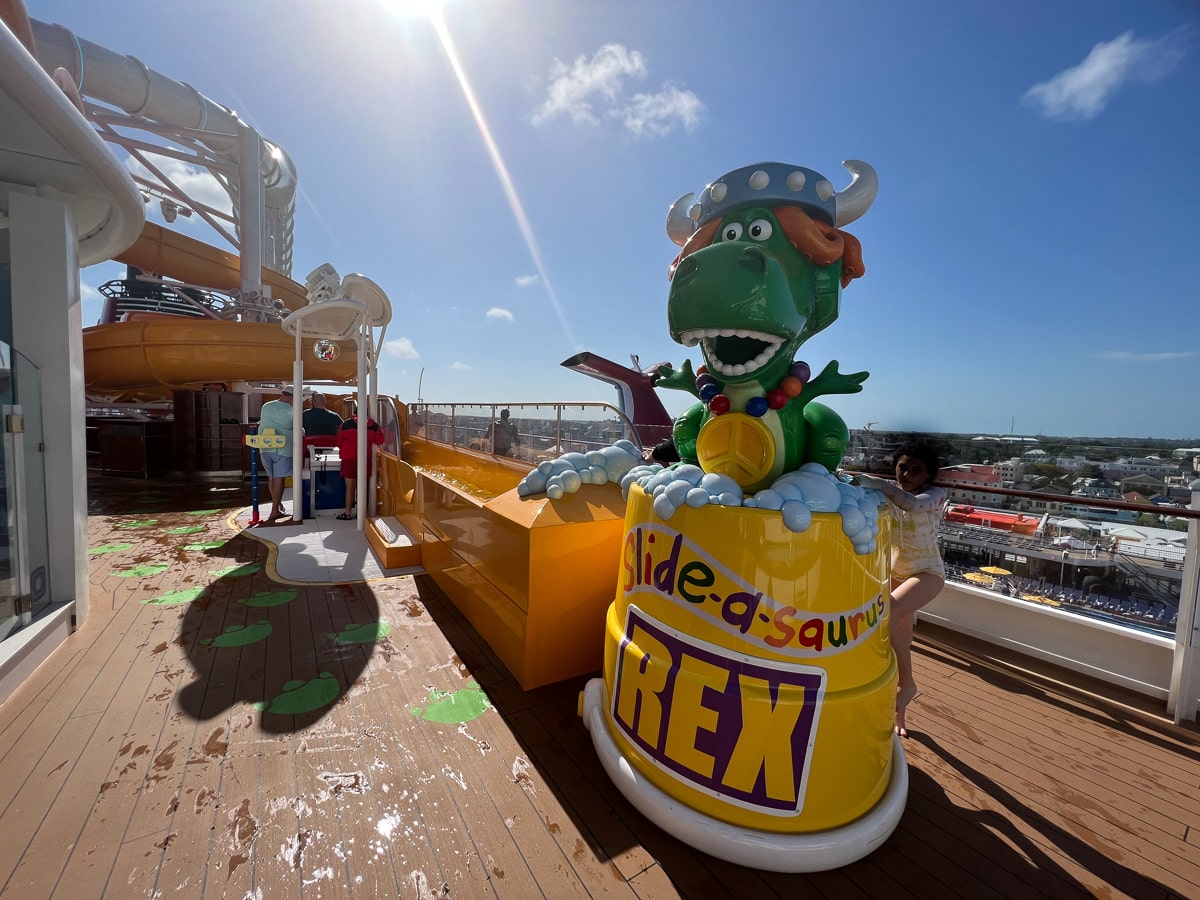 Slide-a-saurus Rex on the Disney Wish cruise ship