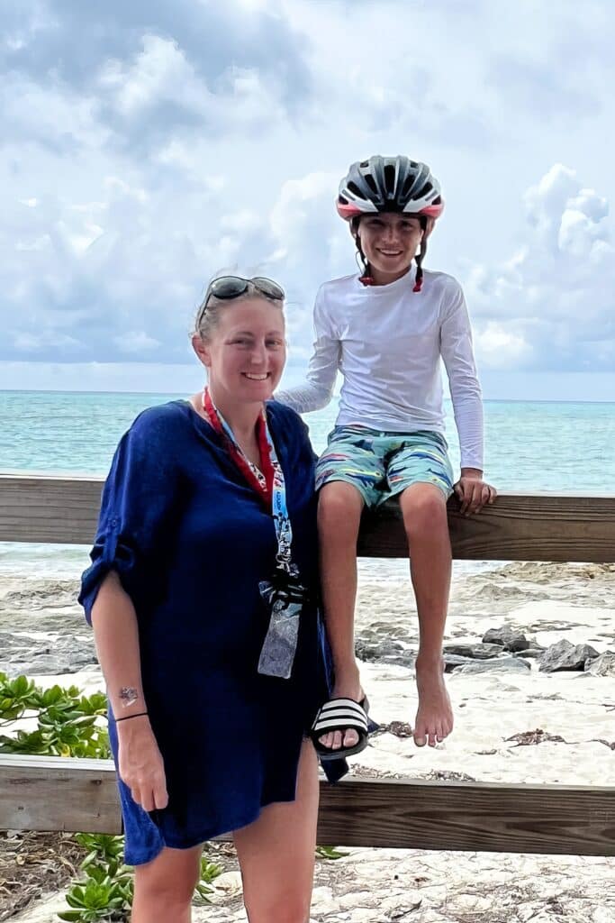 me and my son after our bike ride on Castaway Cay
