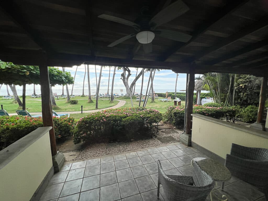 the patio in our room at Tamarindo Diria Hotel