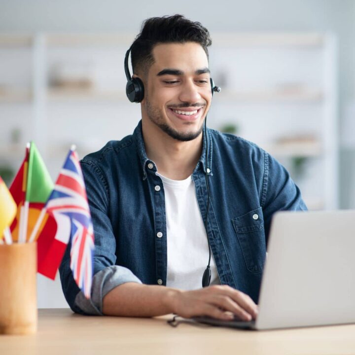 man studying language