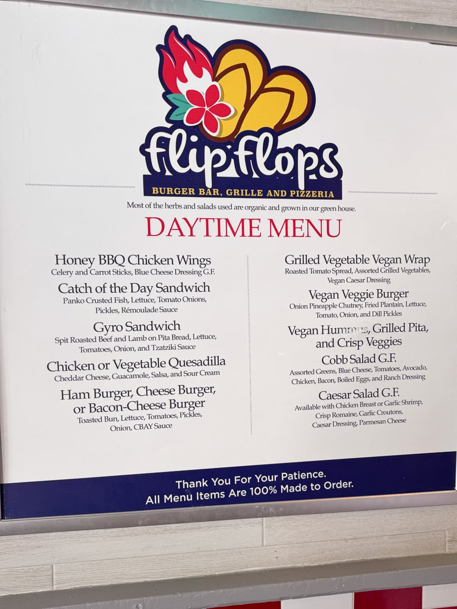 Flip Flops menu at Coconut Bay resort