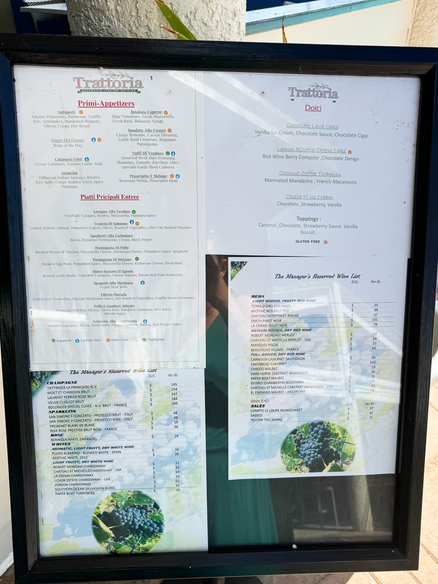Trattoria Restaurant menu at Coconut Bay Resort