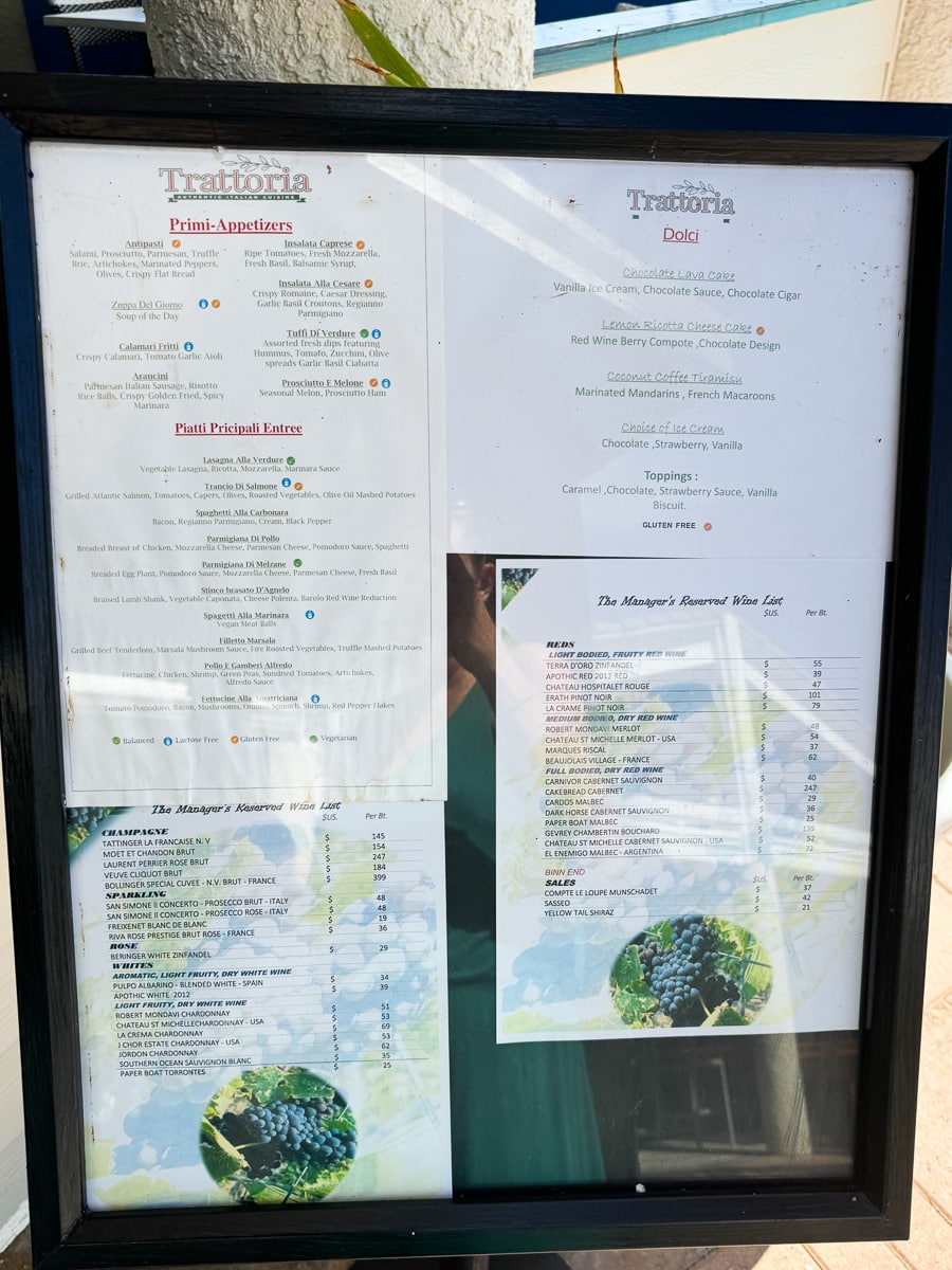 Trattoria Restaurant menu at Coconut Bay Resort