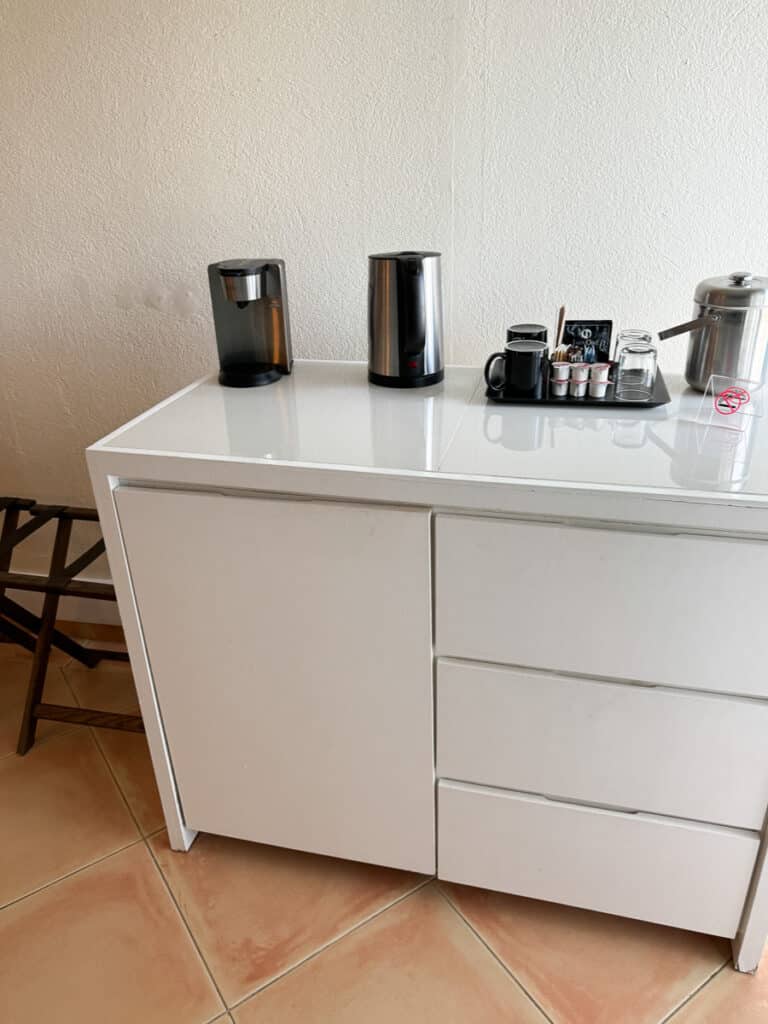 fridge and bar area in the room