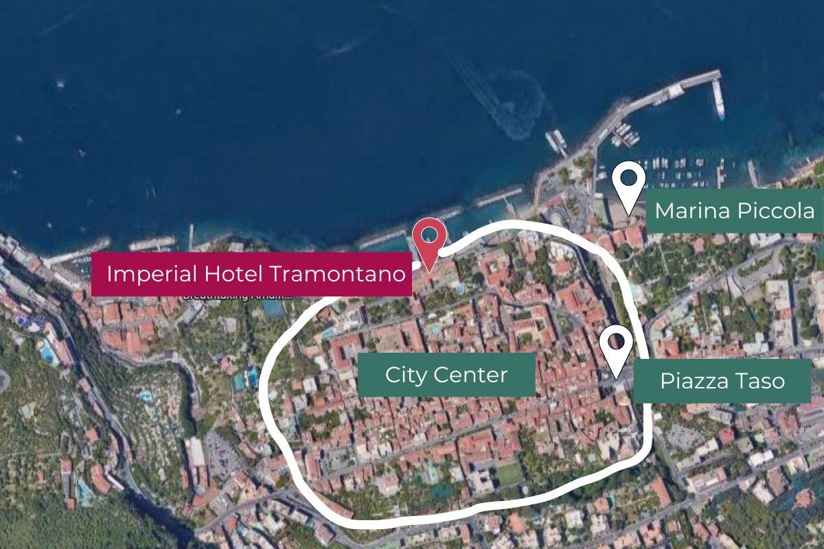 map of Sorrento showing the hotel location and key attractions
