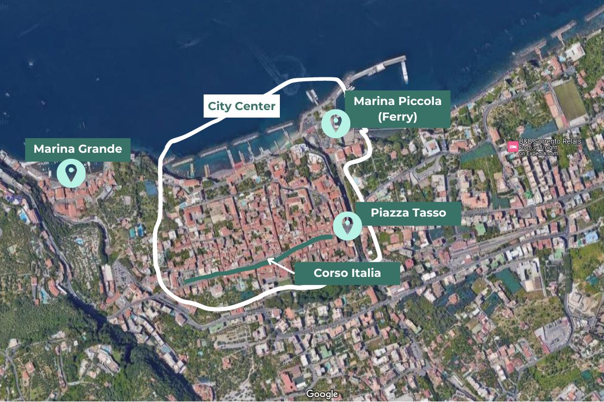 map of Sorrento showing major landmarks