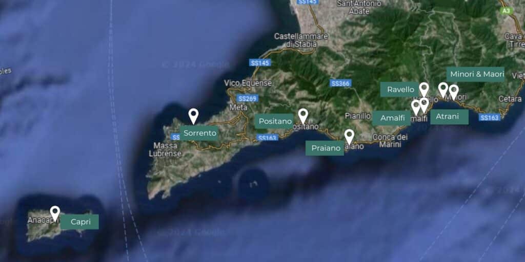 map of amalfi coast towns