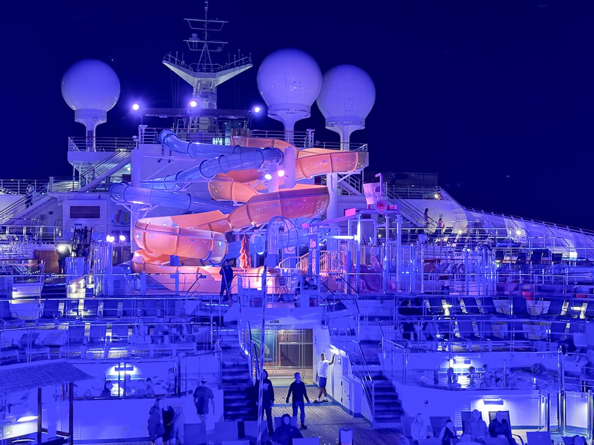 Carnival Freedom pool deck at night