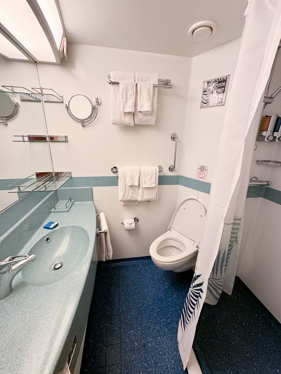 the bathroom in our cabin on Carnival Freedom