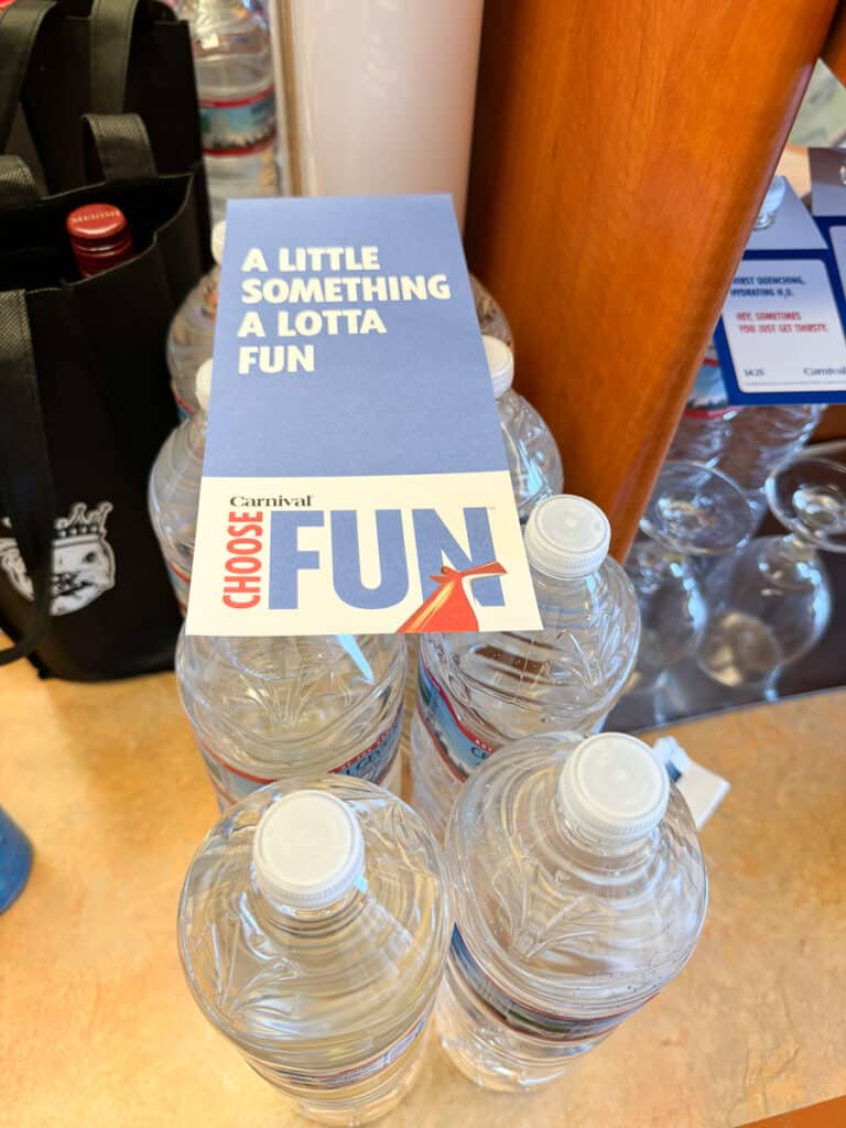 water bottles in the cabin 