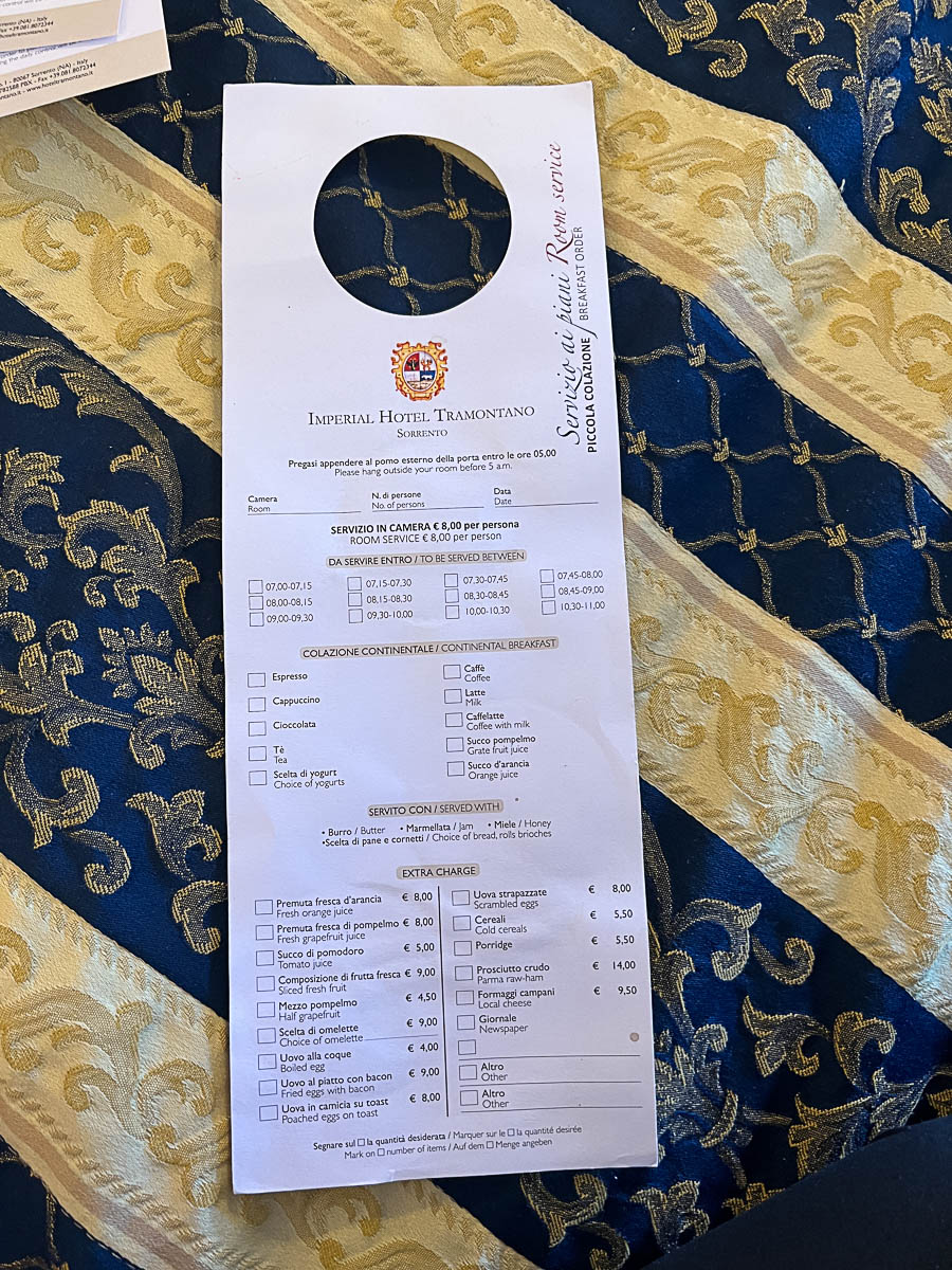 room service menu and prices