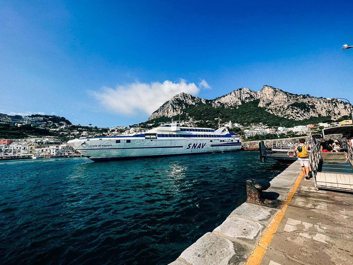 a ferry at the dock in Sorrento