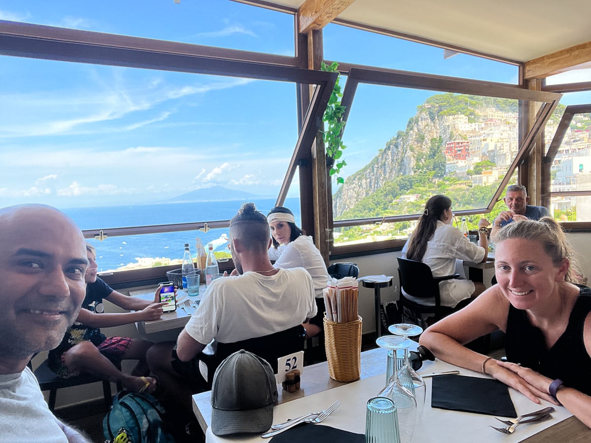 us eating lunch at a restaurant in Capri