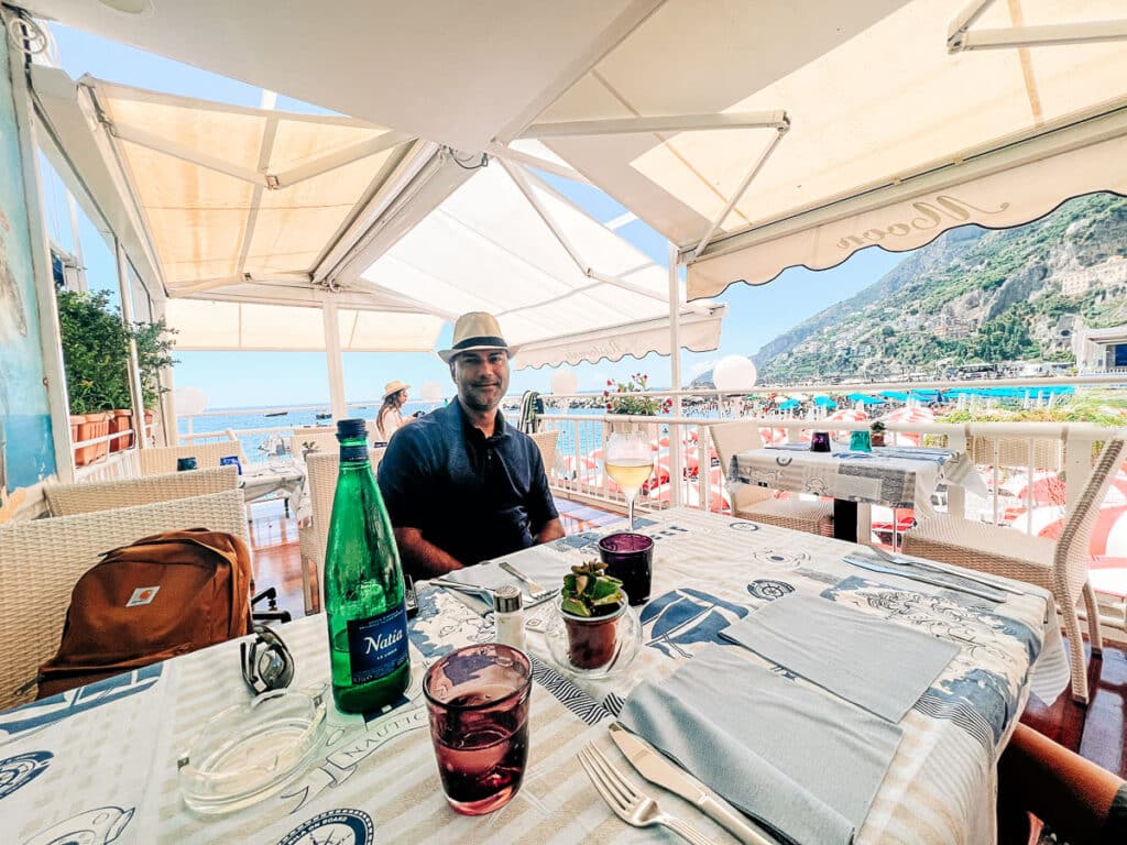 my husband at lunch in Amalfi