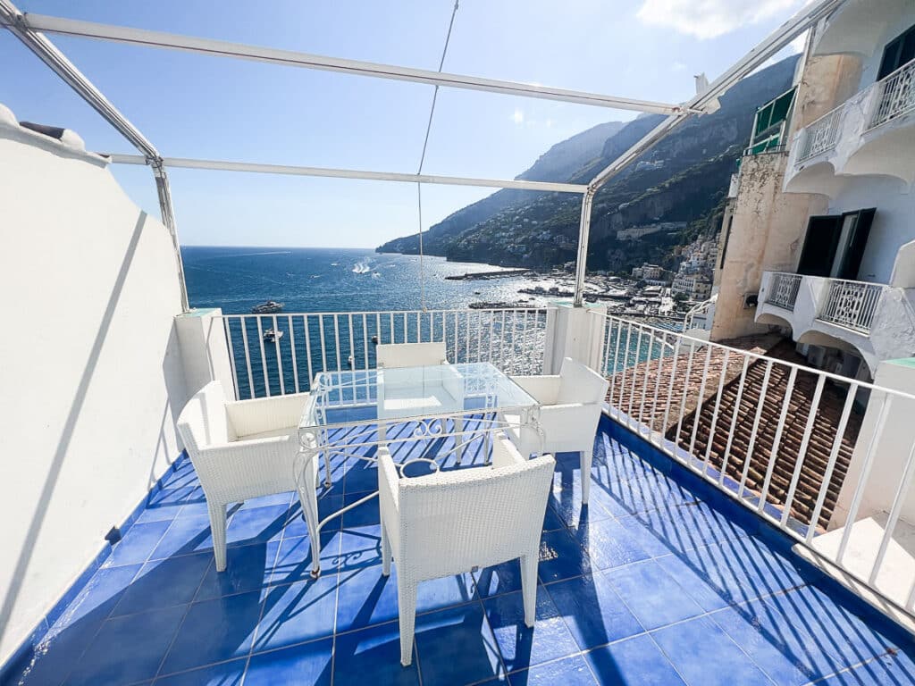 our huge balcony in the junior suite at Hotel Luna Convento in Amalfi