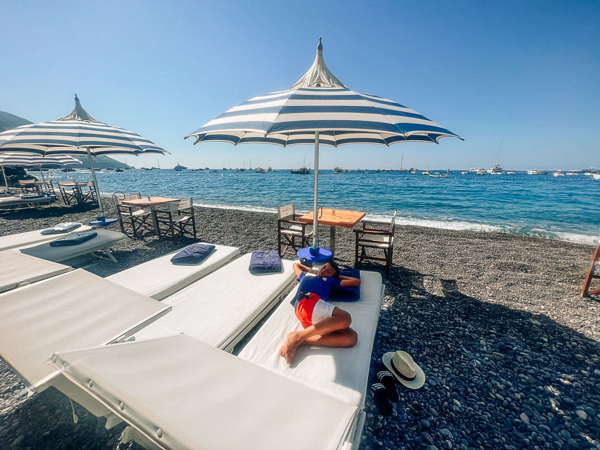 our chairs at La Scogliera Beach Club in Positano