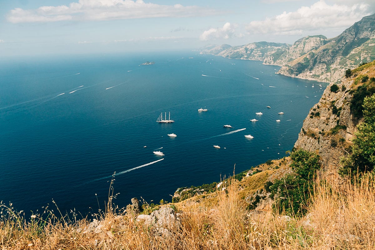 view of the sea from the path of the gods on Amalfi Coast