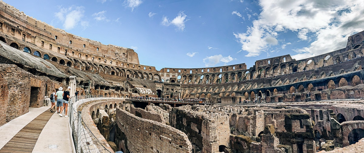 view of the interior of the colosseum in Rome