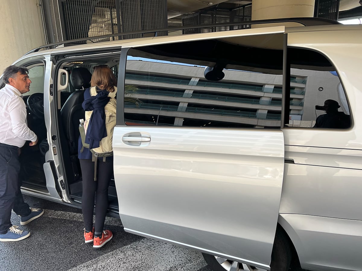 us getting in the van we hired to drive us to Sorrento