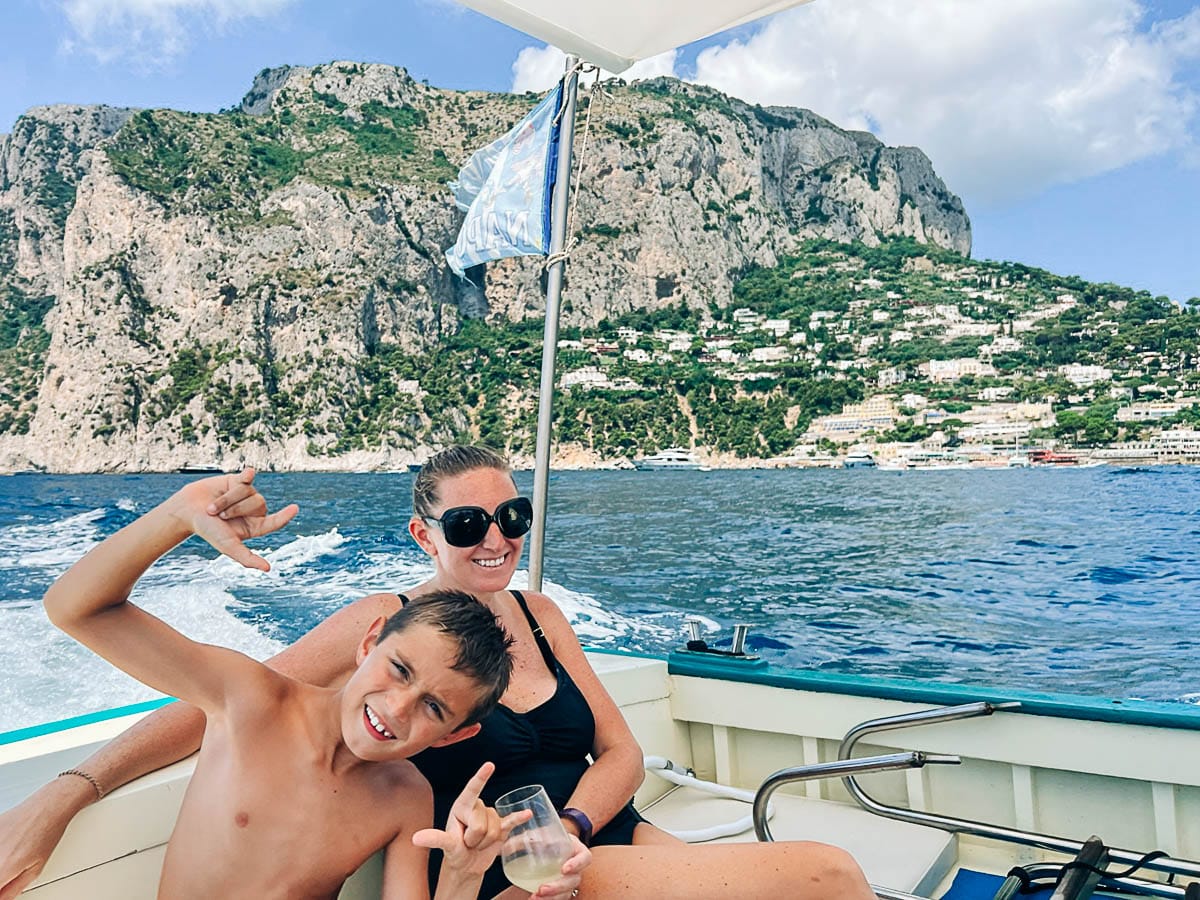 me and my son on our boat tour in Capri