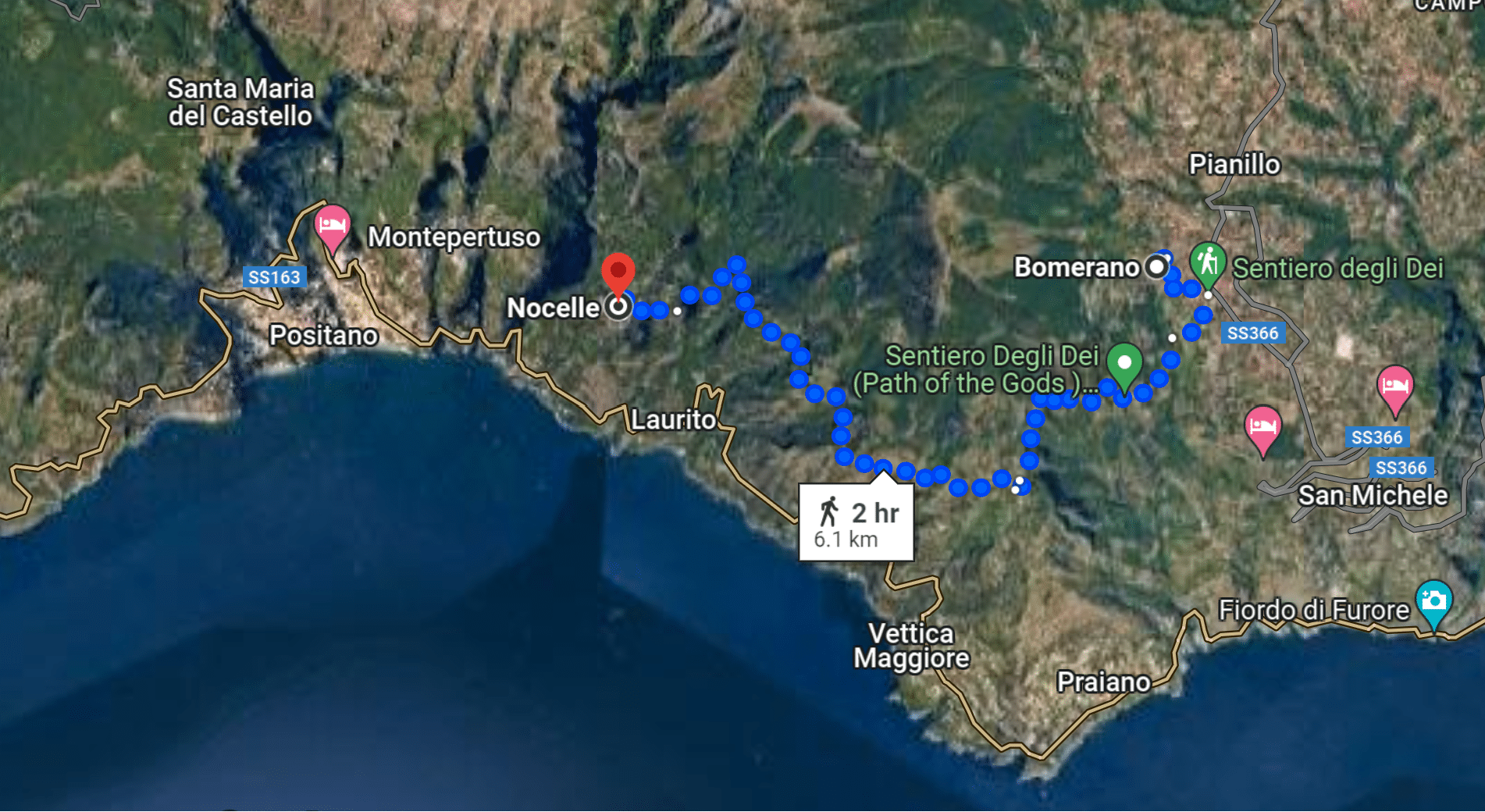map of the path of the gods on Amalfi Coast