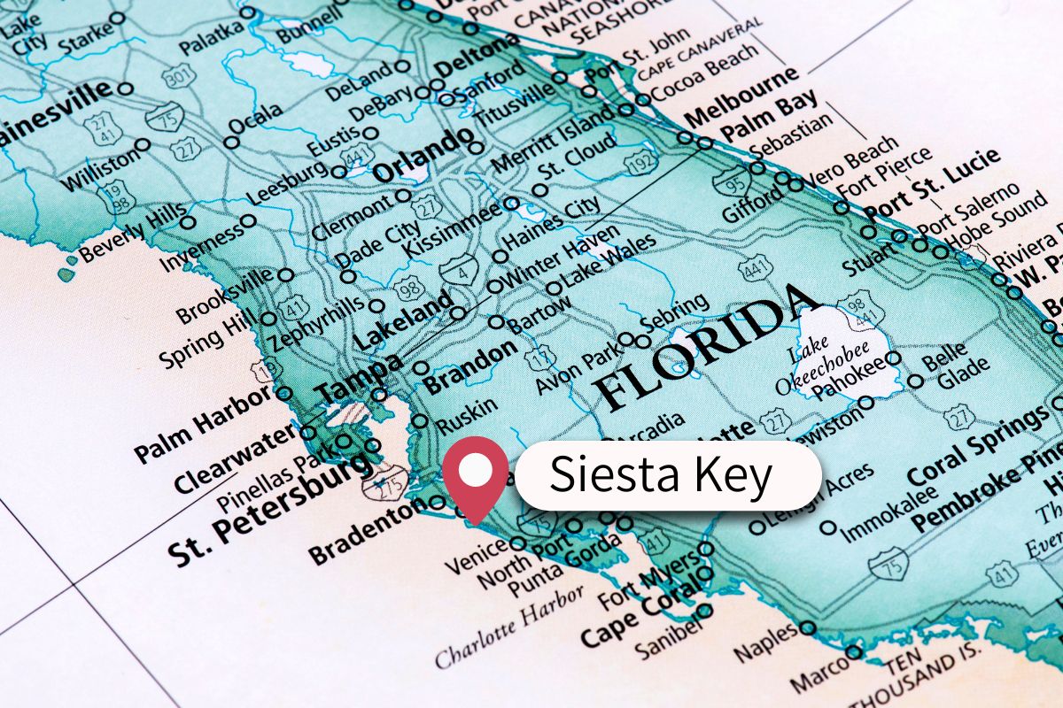 map of Florida showing location of Siesta key
