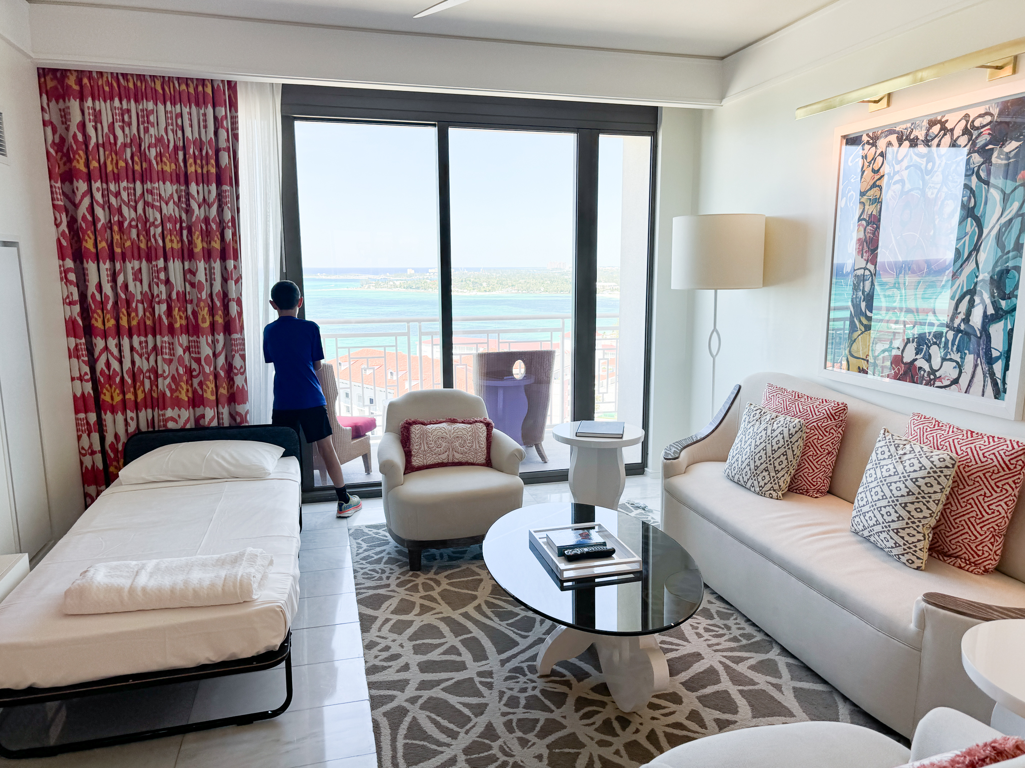 the living room in our One Bedroom Residence at Grand Hyatt Reserve Baha Mar
