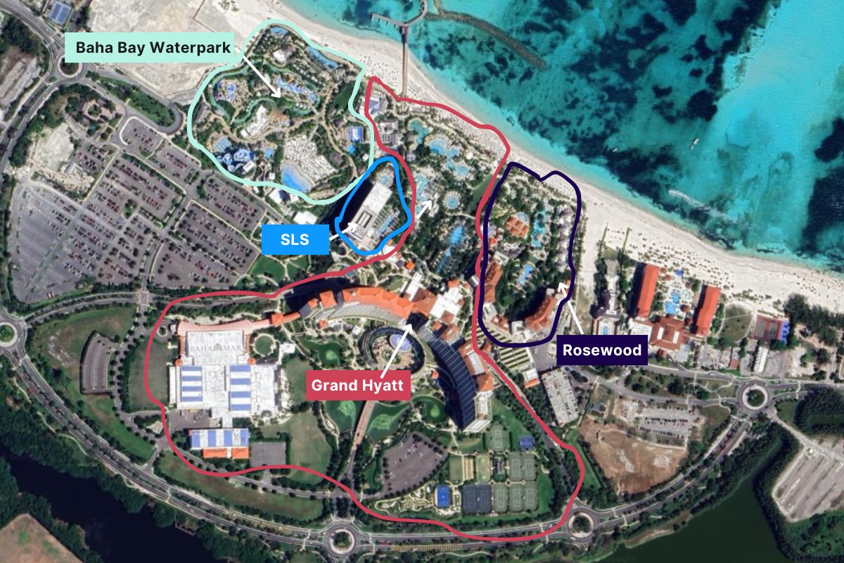 aerial map of the Baha Mar Resort in Nassau